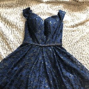 Navy Off the Shoulder Homecoming Dress